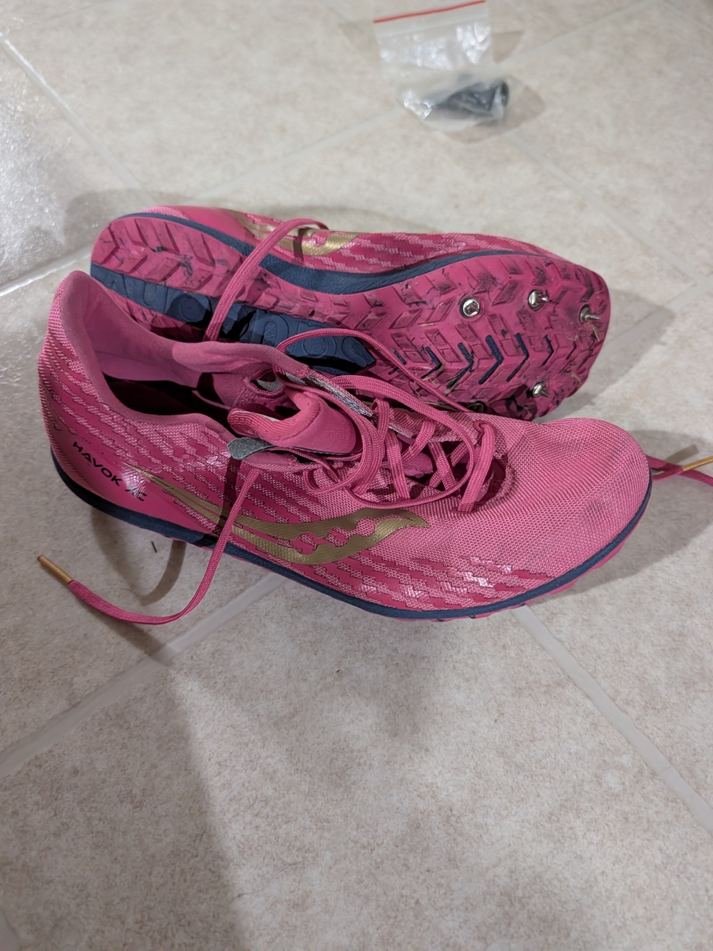 Saucony Pink and Gold Women's Racing Spikes